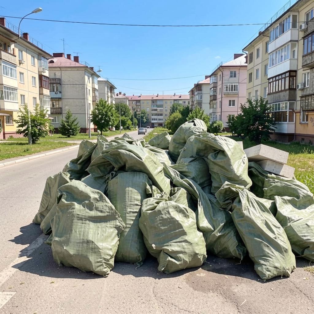 Пластиковая упаковка и мешки подготовлены к вывозу